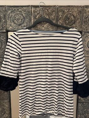 Striped boden Navy and White Ruffle-Sleeve Women’s Top